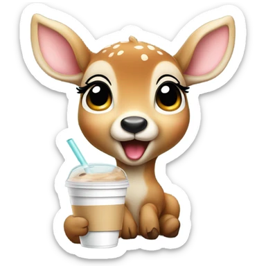 Baby deer drinking iced coffee sticker