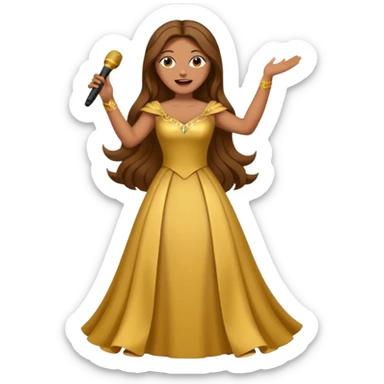 woman opera singer singing with long brown hair and golden dress and entire body sticker