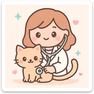 veterinarian examining a cat sticker
