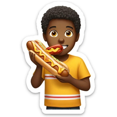 a kid eating a hotdog sticker