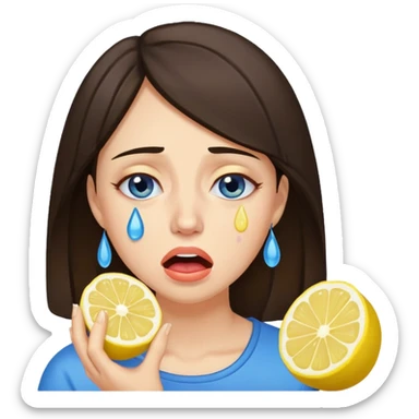 woman crying eating lemon. make tears blue color and brunette sticker