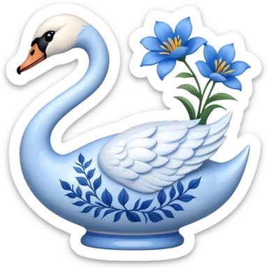 Light blue swan shaped vase with blue flowers in it sticker