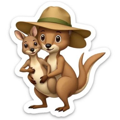 man with an Australian hat and a kangaroo in a playful fight, simple expressions sticker