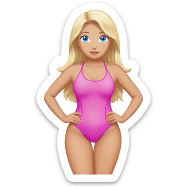 Curvy, blonde long hair, blue eyes sfw pink swimsuit standing pose sticker