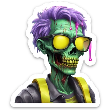 .Zombie_ Vaporwave black holographic oilslick zombie , _vaping_ .vape_ unicorn smoking, yellow caution tape  sticker