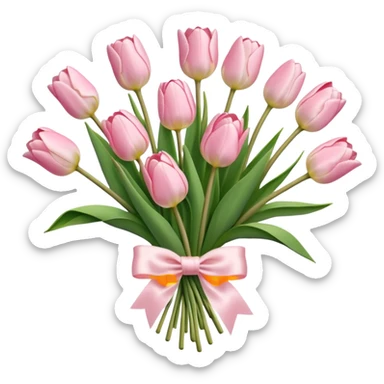 very pale pink tulips bouquet with light pink bow sticker