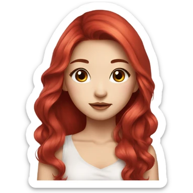 pretty girl asian, red long hair,makeup with black kitten sticker