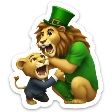 Lion biting a leprechaun  sticker