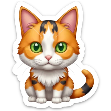 full body anxious looking colourful calico tabby cat with disproportioned head to body with fully white front legs sticker