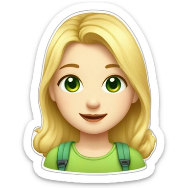 drawing of a little blonde girl with green eyes, smiling sweetly, sticker for telegram, cutie, cute illustration, with hyperdetals, cute art sticker