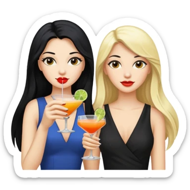 Two queens with long black hair and blonde drink sticker