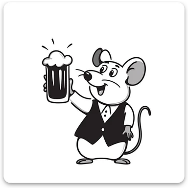 Hand-drawn mouse character toasting with a beer mug sticker