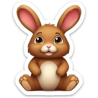 Cute feminine Fluffy brown rabbit teddy wearing red tshirt sitting floppy ears sticker