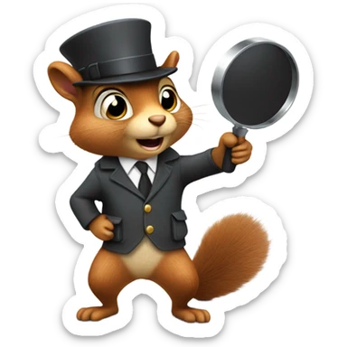 A squirrel in a detective outfit holding a magnifying glass sticker