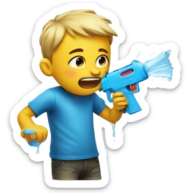 Kid crying with a water gun sticker
