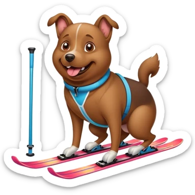 Fat brown dog on skis sticker