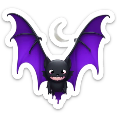 purple black vampire bat wings flying in front of large dripping crescent moon sticker