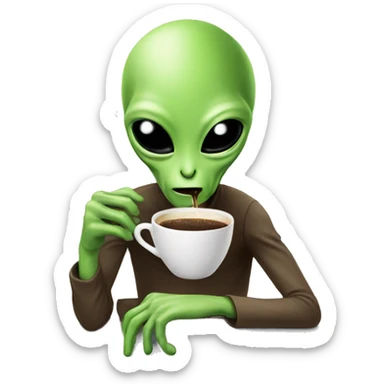 Alien drinking coffee sticker