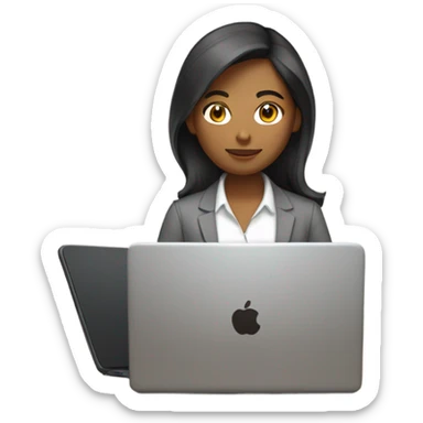 Brown skinned asian female software engineer with laptop on the side sticker