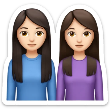 generate me emojis of sisters, one should look older, the other younger. the older one has dark brown hair, long, straight, the younger one is slightly lighter, also straight, long. clothes are any in principle, the main thing is that they more or less look like each other sticker