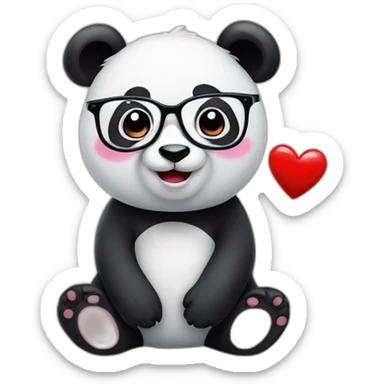 a panda bear with glasses with in love a heart sticker