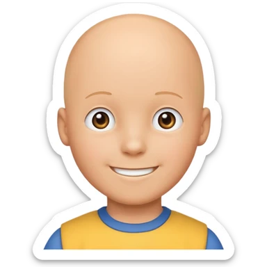 Caillou in GoAnimate cartoon style, smiling, emoji sticker