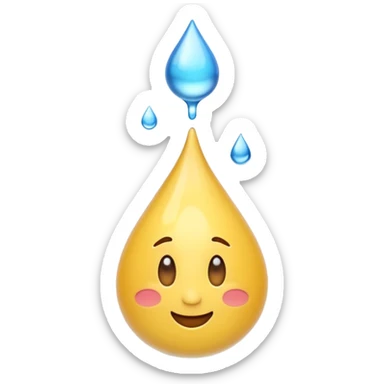 3D iPhone style emoji of a liquid drop falling, glossy and translucent, mid-air motion, isolated on white background, soft shadows, high detail, playful and cute. sticker