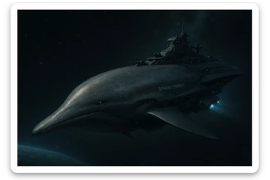capital class space cruiser supercarrier of Zrian [human] origins, named the "Ophion Tempest"
The ship has a sleek design, mimicking a prehistoric sea-mammal or Cetacea  sticker