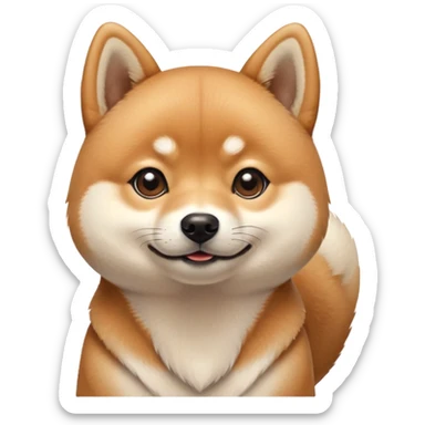 cute Shiba Inu dog with a playful, side-eye expression and a tilted head. The dog has light brown fur, big round eyes, and a soft smirk sticker