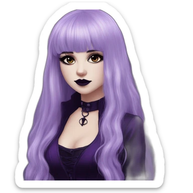Elissabat-with-bangs-long-hair-dark-purple-and-black-vampire-goth-makeup-pinkeyes-romanticgothcloses sticker