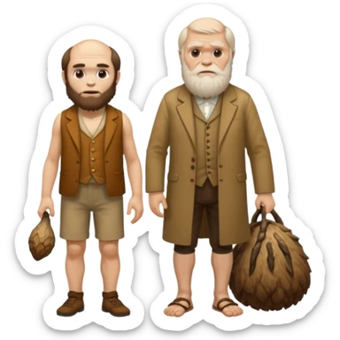 Charles Darwim atanding next to a Neandertal. sticker