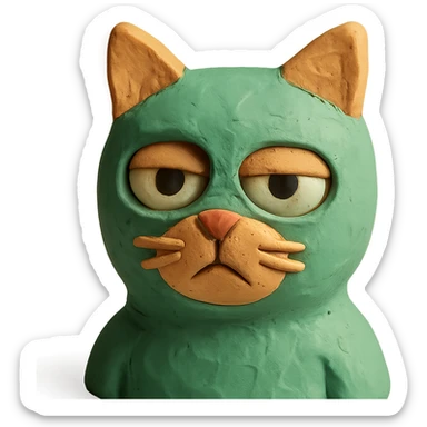 claymation style cat in a green balaclava sticker