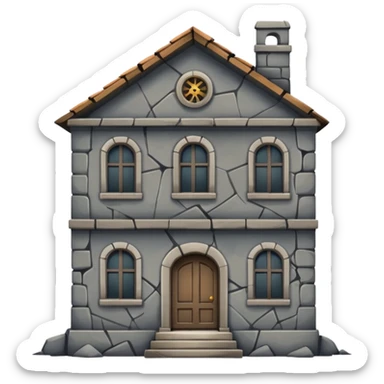 an old building with carks and dirty  sticker