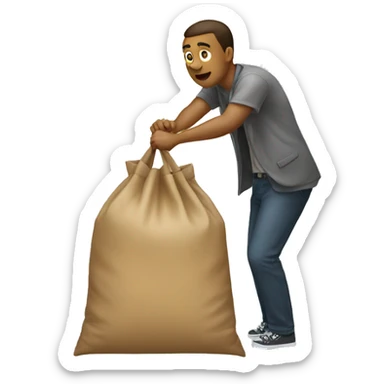 A man reaching into a bag sticker