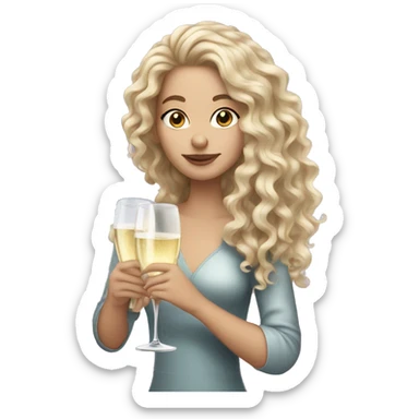 Long curly hair white girl holding Prosecco sticker