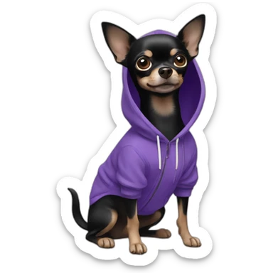 black chihuahua in purple hoodie sticker