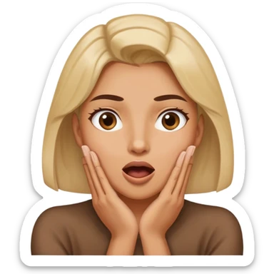 a women crossing her hands around her neck with mouth open and eyes looking upward  sticker