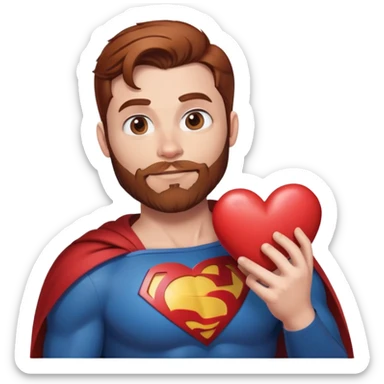 Adult Superman with redish brownish hair and full beard hand heart emoji sticker