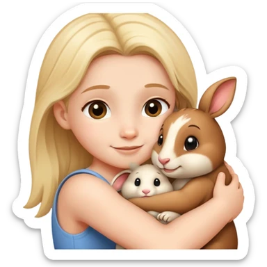 child hugging a small animal, happy and loving sticker