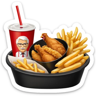 Plateau rouge de fast food avec dessus une bucket de poulet KFC des frite et un coca sticker
