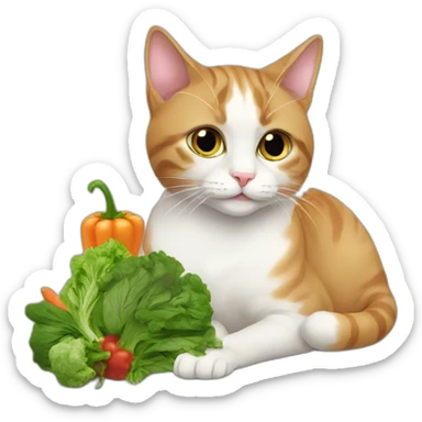 Cat eating vegetables sadly sticker