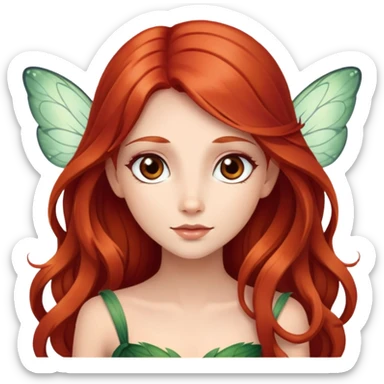 Une magnifique fée avec de très long cheveux roux et elle est élégante et des yeux marrons  sticker