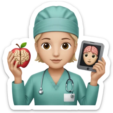 neurosurgeon holding a brain scan, apple emoji style sticker