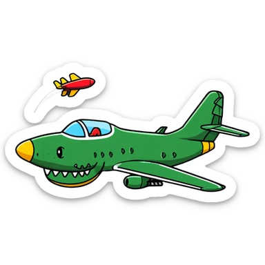 military airplane with a crocodile head throwing bombs sticker