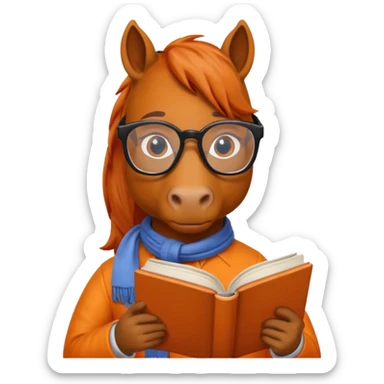 orange horse read book with glasses sticker