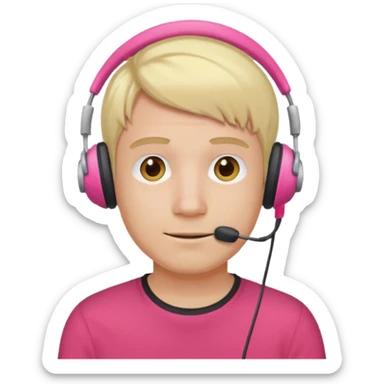 guy with blonde hair, red shirt and pink headset sticker