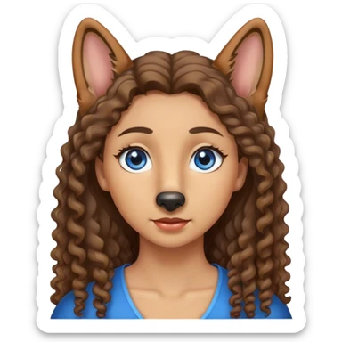 German Shepherd , Curly long brown hair woman with light Skin and Blue eyes  sticker