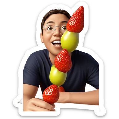boy enjoying a strawberry snack sticker