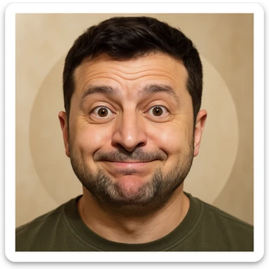 photorealistic emoji style portrait of Zelensky, round face, slightly goofy expression sticker