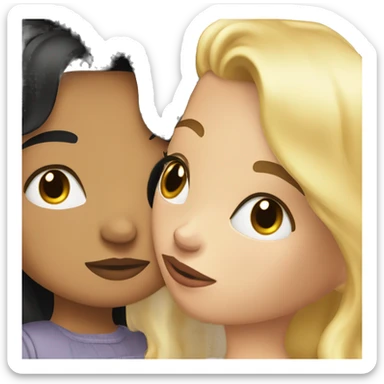 a blonde girl kissing a girl with black hair sticker